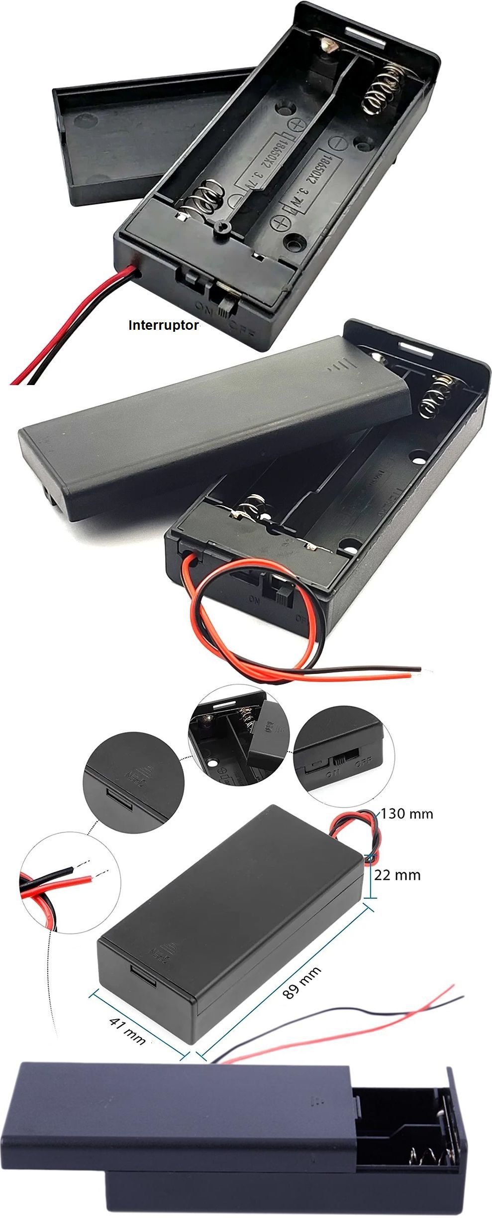 Portapiulas 2x18650 con tapa